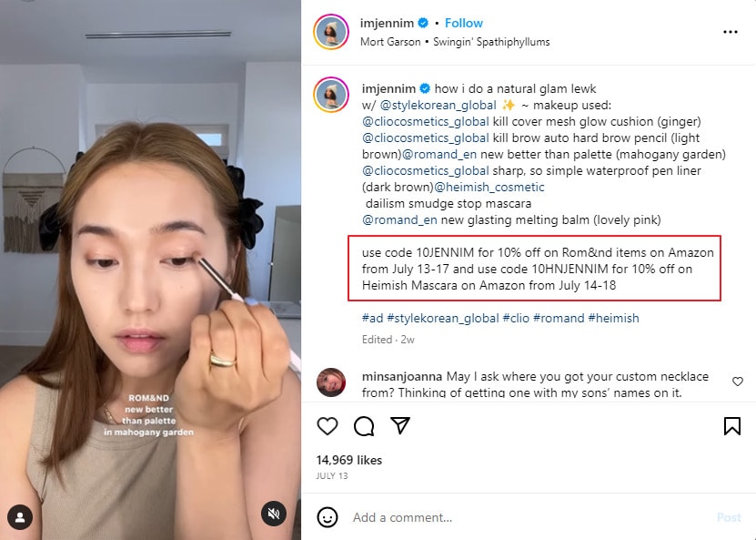 Affiliate-friendly content on IG - example