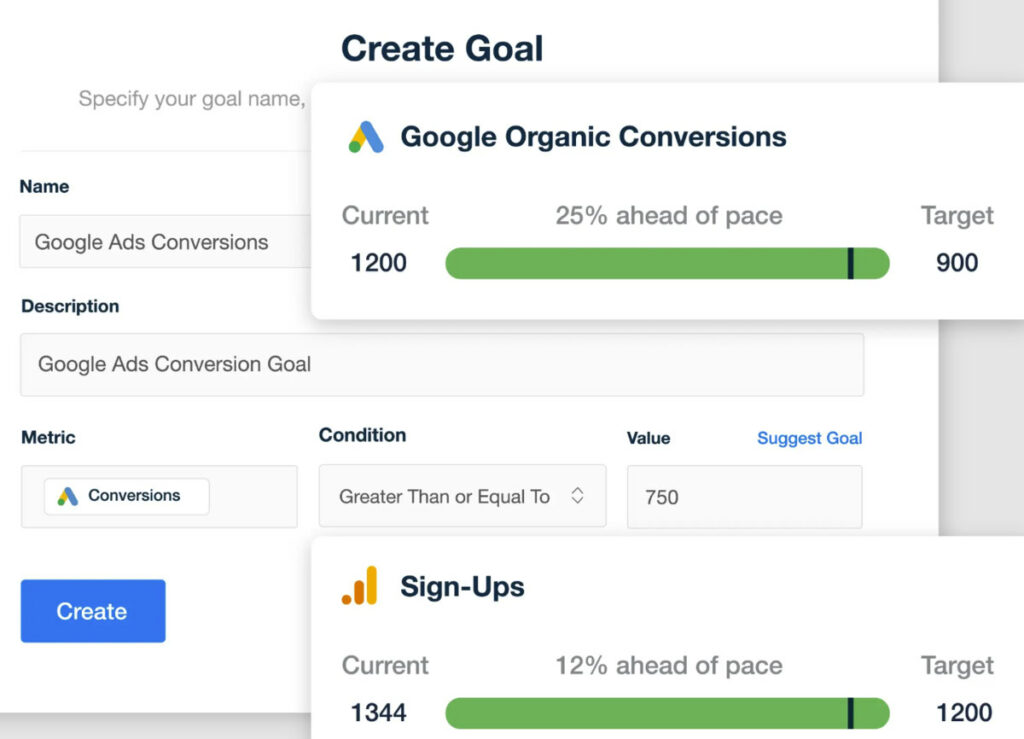 agencyanalytics seo goal tracking report
