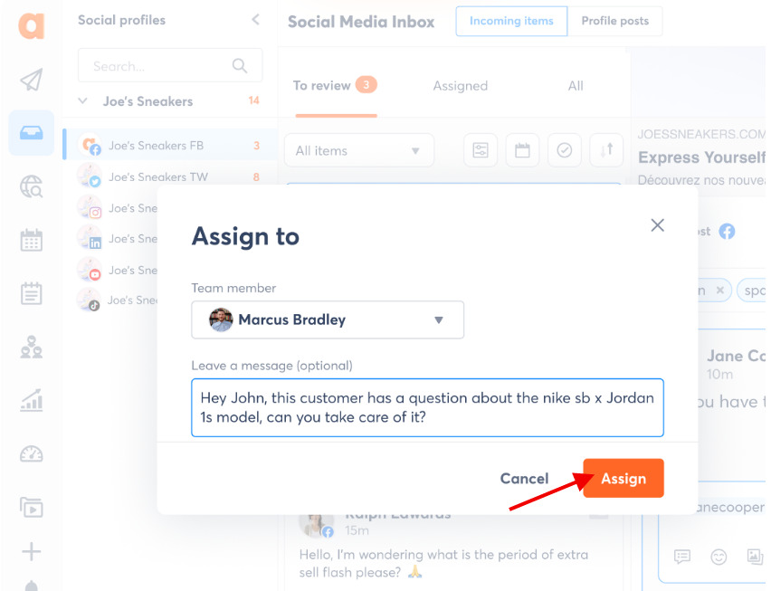 Agorapulse - assign actions to team members