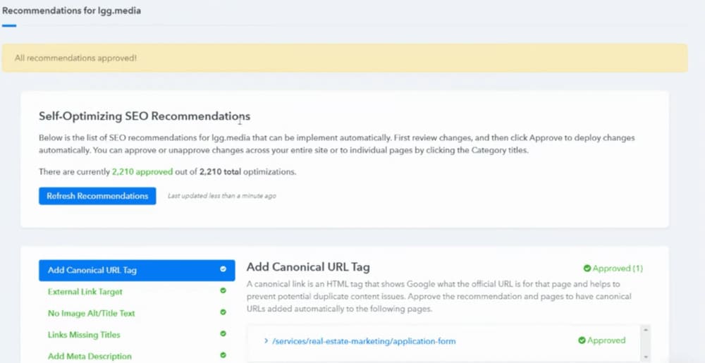 alli ai seo optimization dashboad