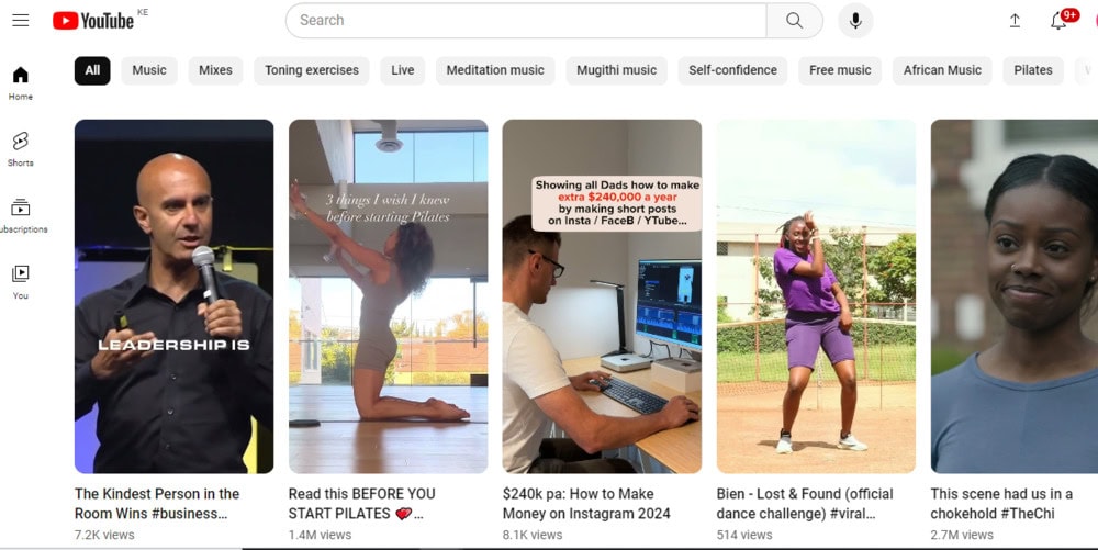 The appearance of YouTube shorts on the YouTube Search home page