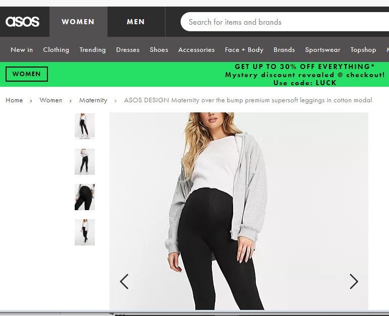 ASOS website, women category
