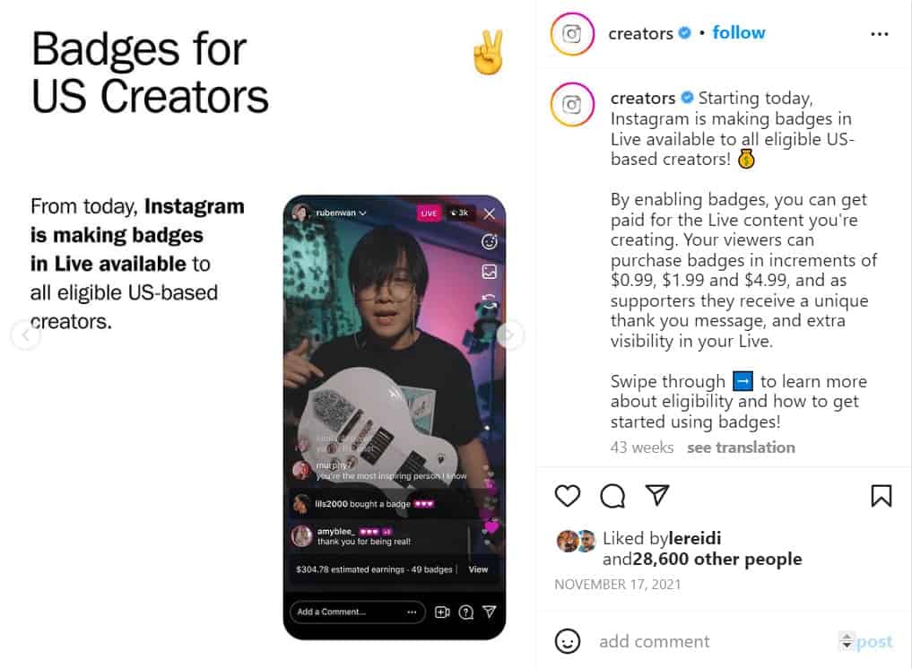 Badges for Instagram creators