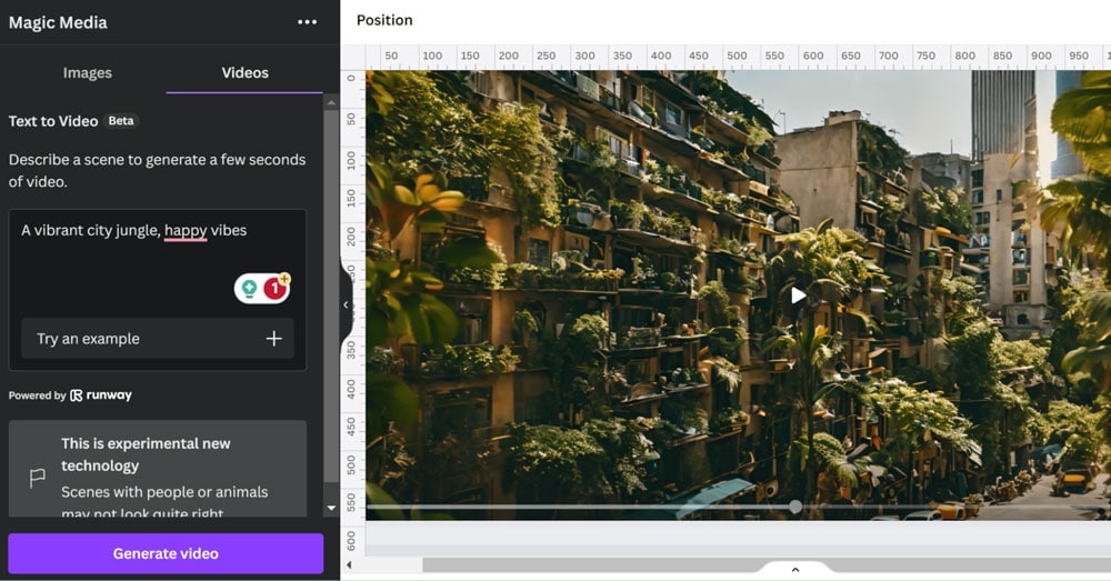 Canva text to video creation with Magic Media AI tool