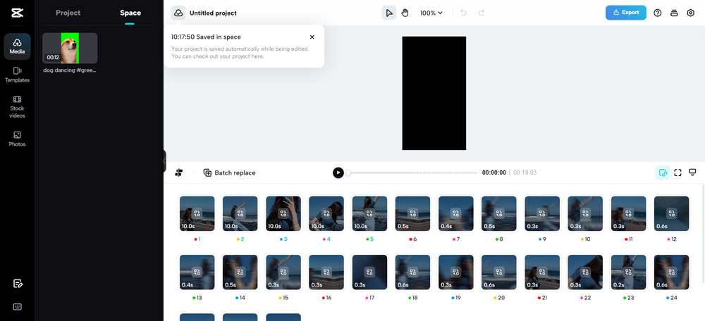 CapCut editing dashboard