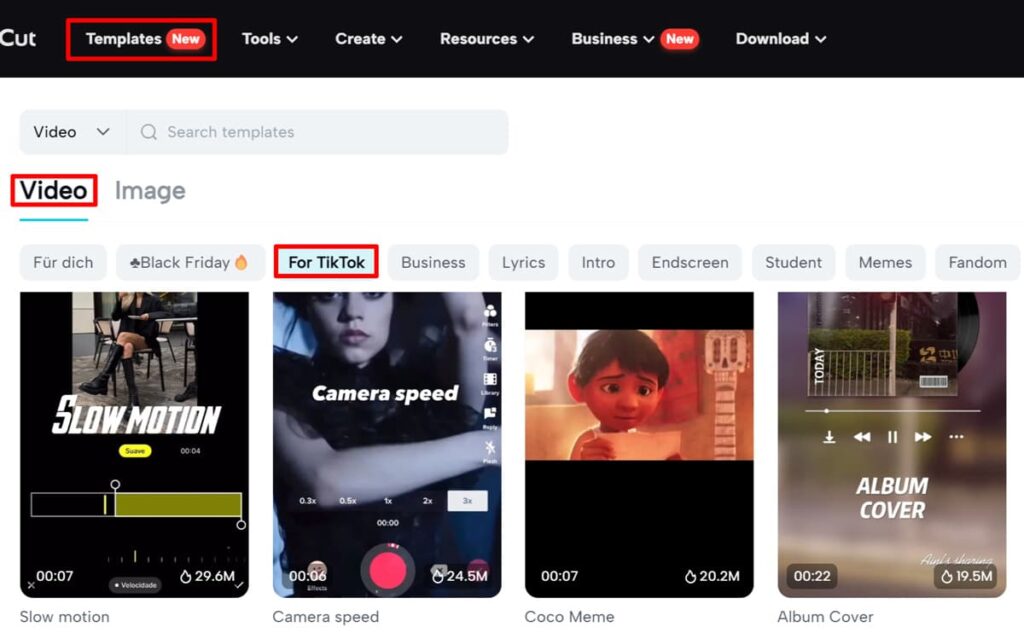 CapCut's TikTok video templates
