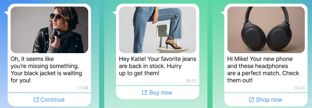 chatfuel conversations for sales, abandoned cart messages, upsell and cross sell offers