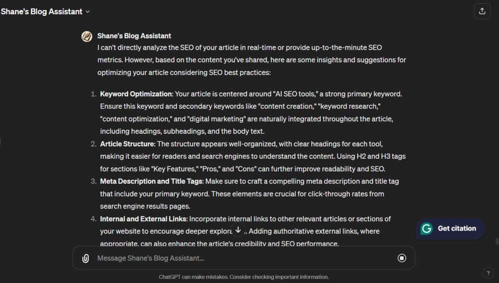 ChatGPT-4 Blog assistant SEO help