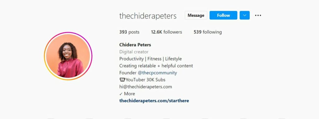 Chidera Peters IG profile