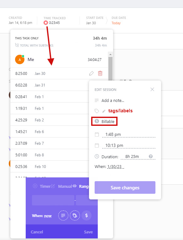 ClickUp advanced time tracking options