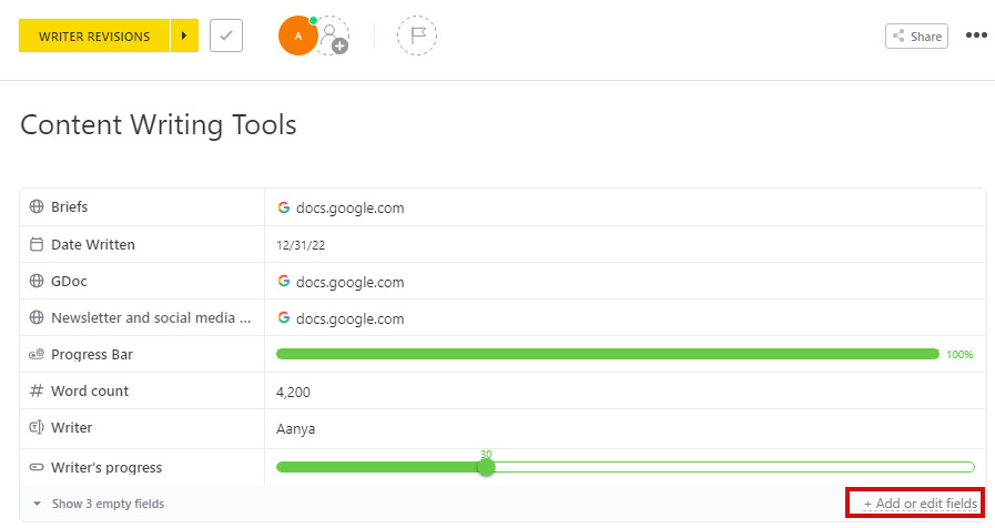 ClickUp custom fields