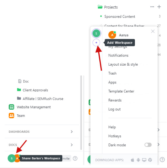 ClickUp switch between Workspaces