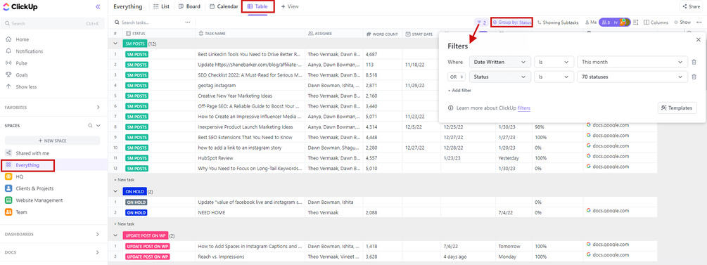 ClickUp task progress reporting