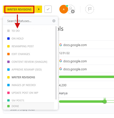 ClickUp task Status