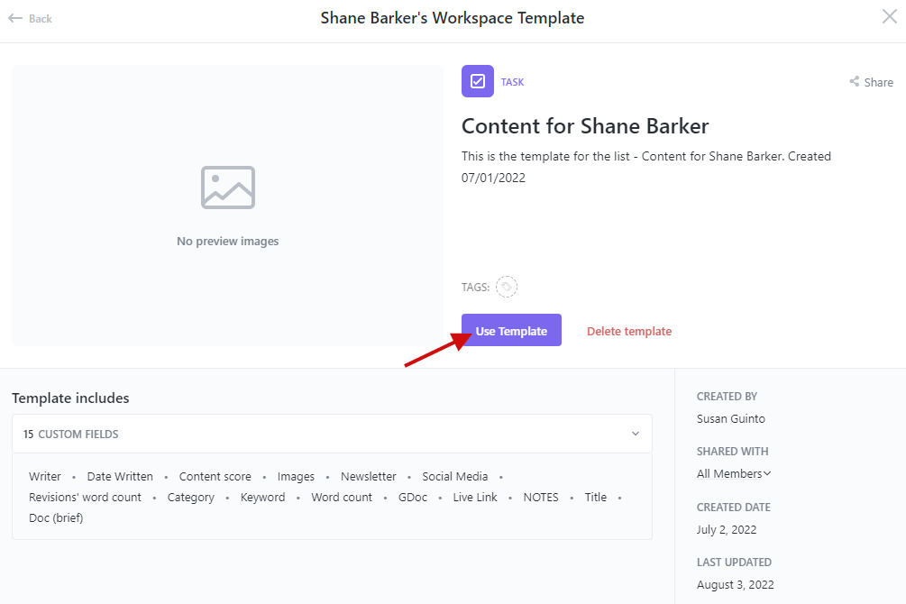 ClickUp task template