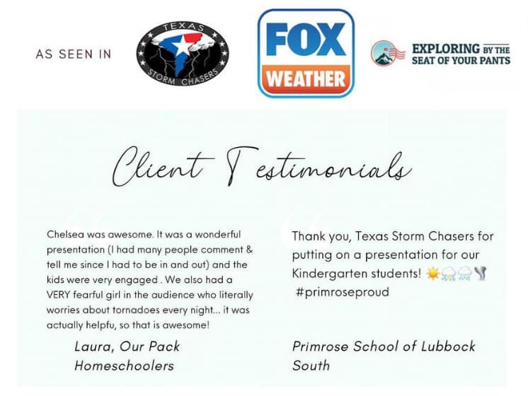 Client testimonials in a media kit example