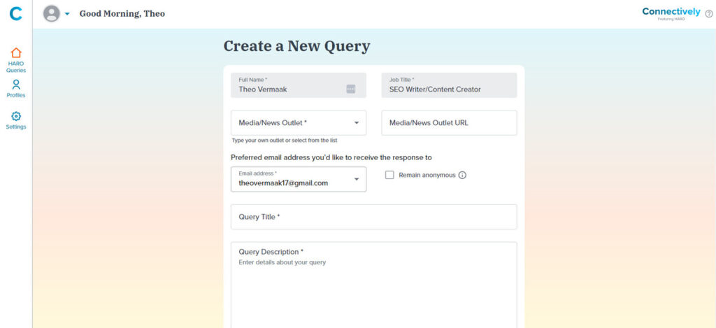 connectively create a new query