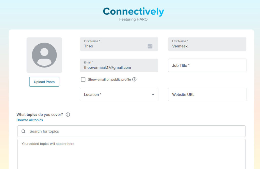 connectively edit profile