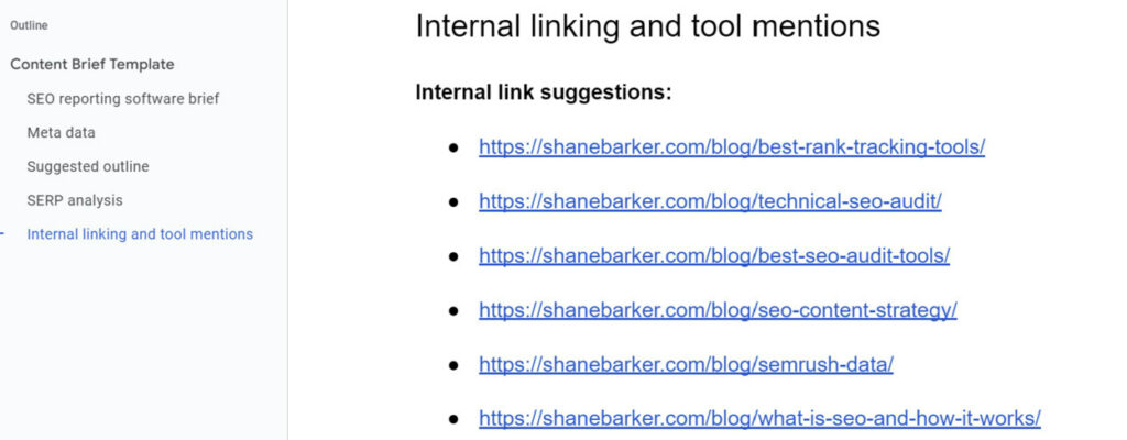 content brief internal linking guidelines