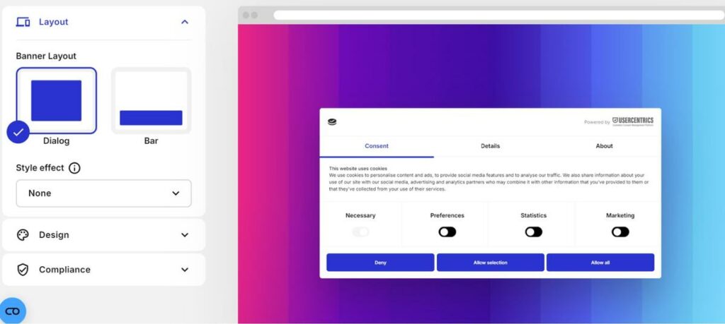 cookiebot consent banner layout