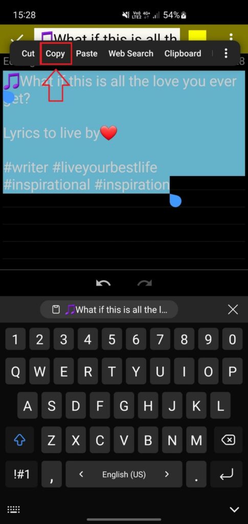 Copy text on Instagram bio