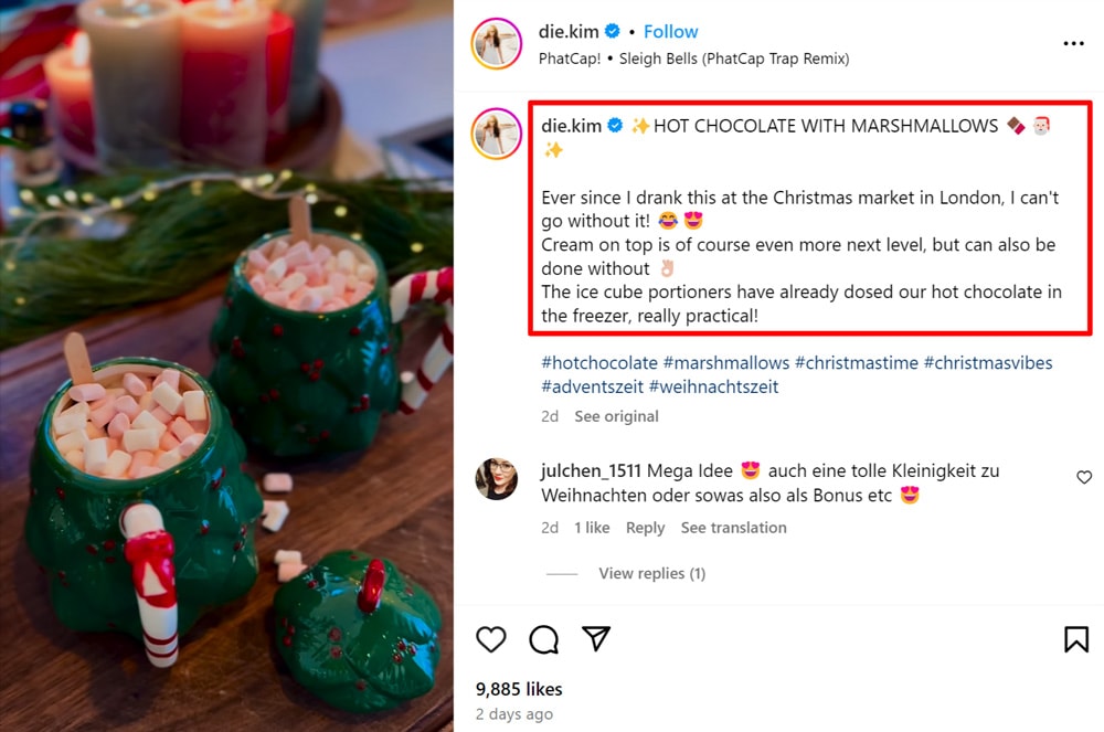 Descriptive Christmas captions example