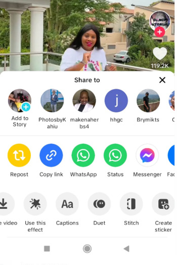 Duet option on a TikTok Video