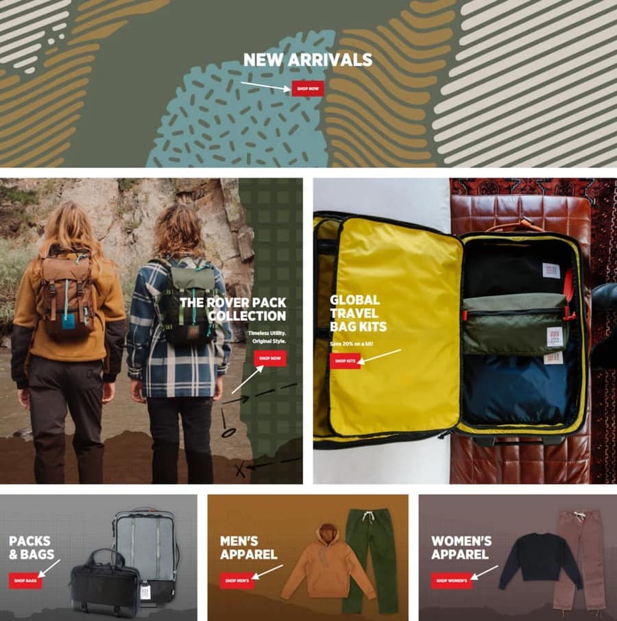 Ecommerce homepage design shop now buttons