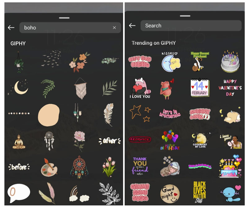 finding GIF stickers on instagram story