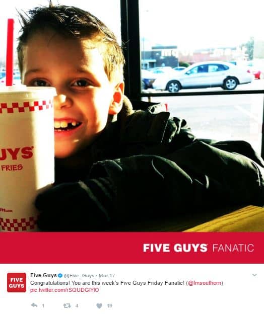 Five Guys Fanatic Tweets - increase social media engagement