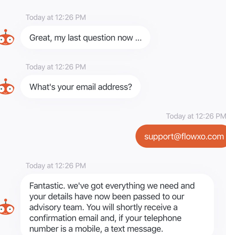 flow xo chatbot gathering visitor information