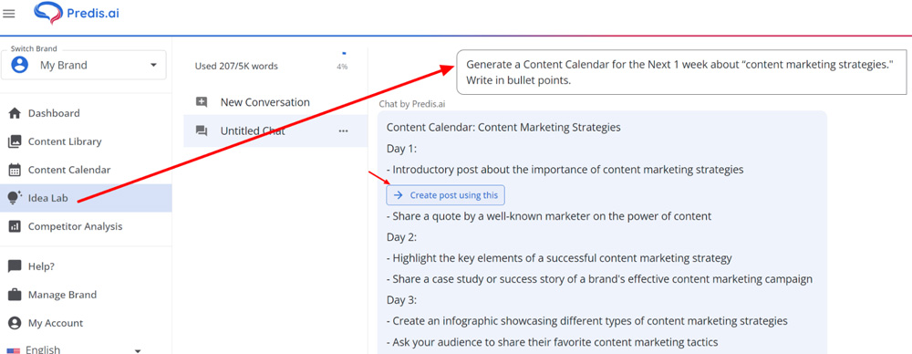 generate content ideas and posts with Predis.ai