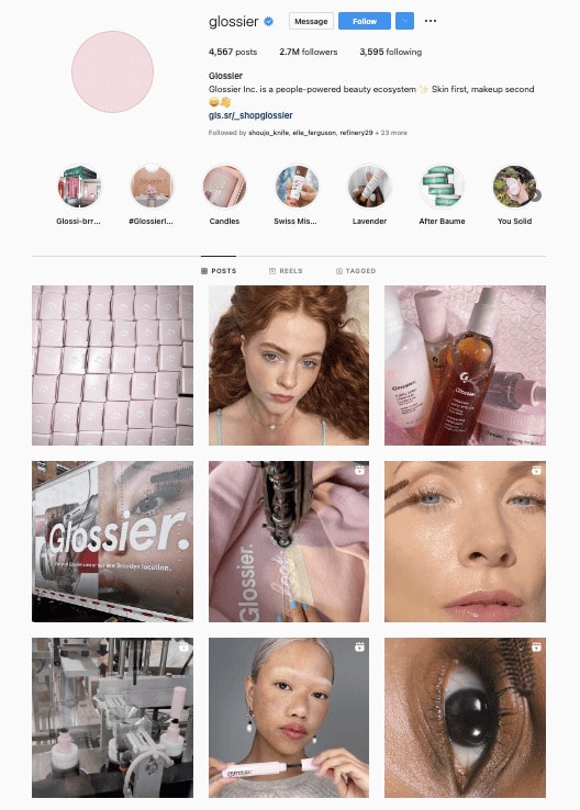 Glossier's aesthetic Instagram feed example