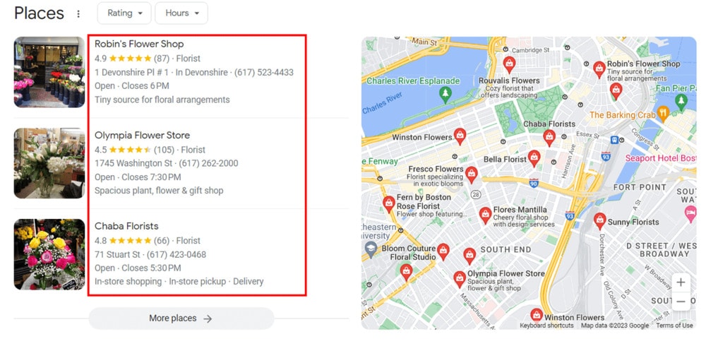 Google Business listing for local searches