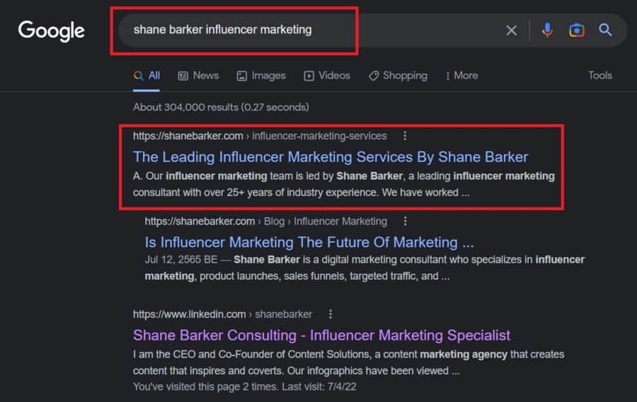 Google Search Result Example