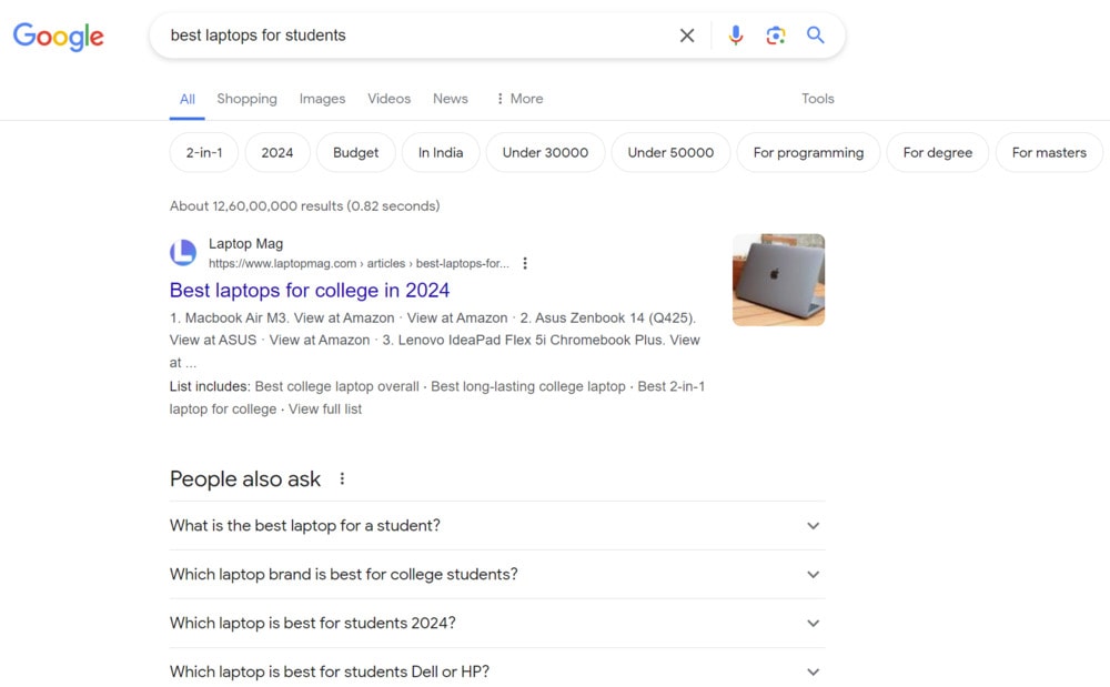 Google search results example