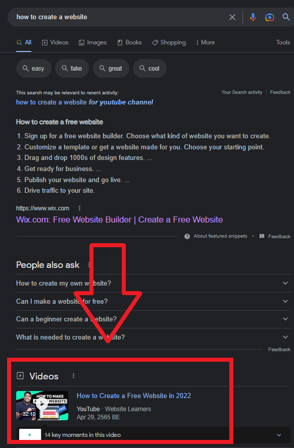 Google search results with videos