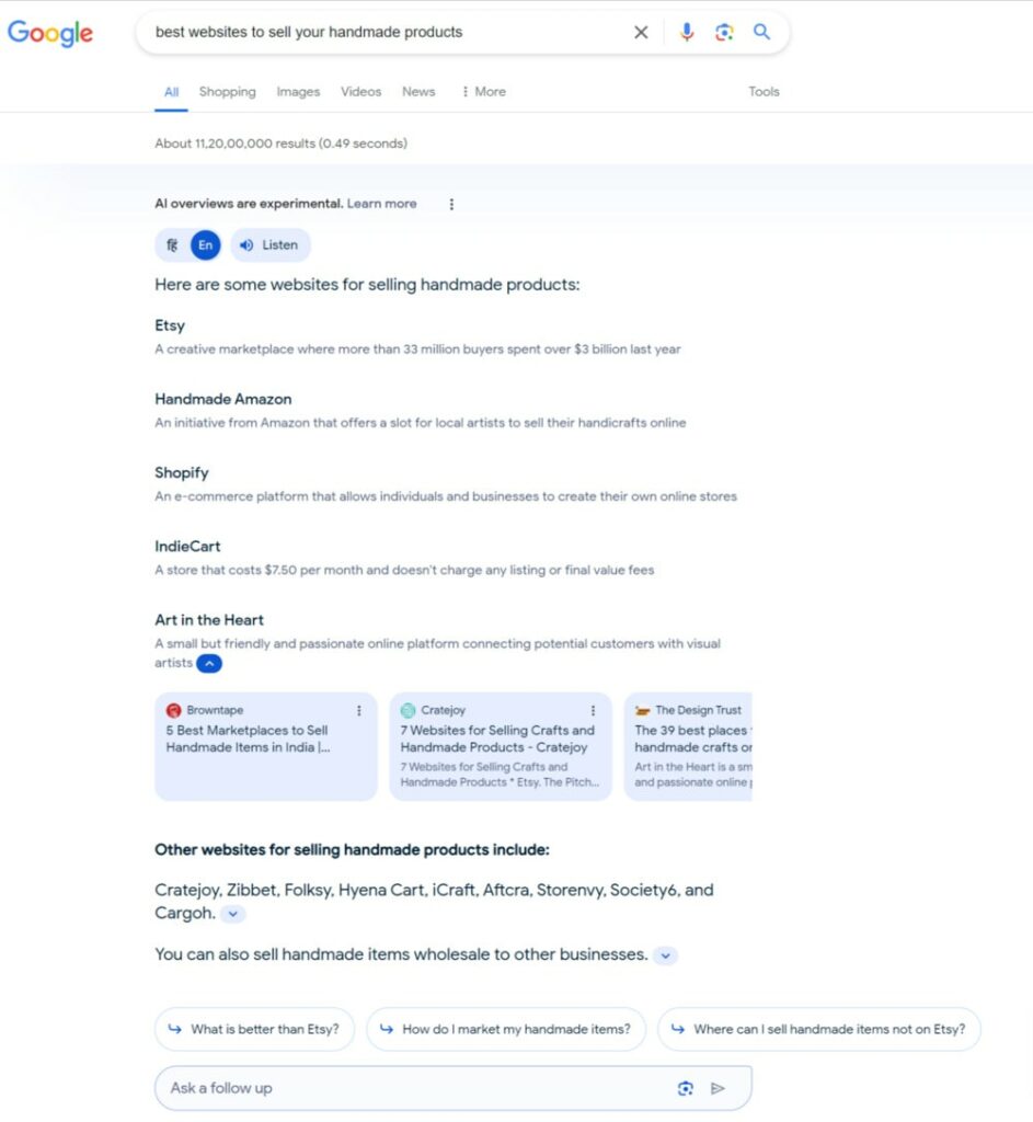 Google SGE results example
