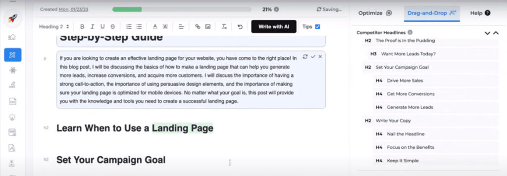 GrowthBar article outline and writer