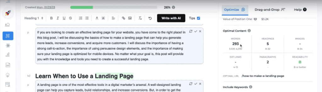 GrowthBar Content Score and On-Page SEO