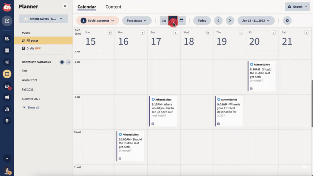 Hootsuite Content calendar 