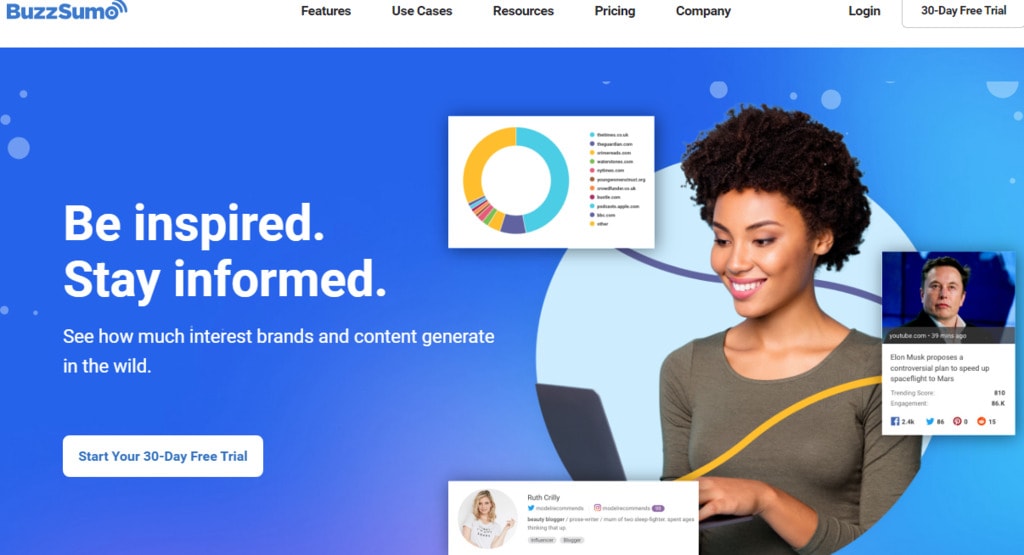  An image showing the navigational tabs on BuzzSumo website