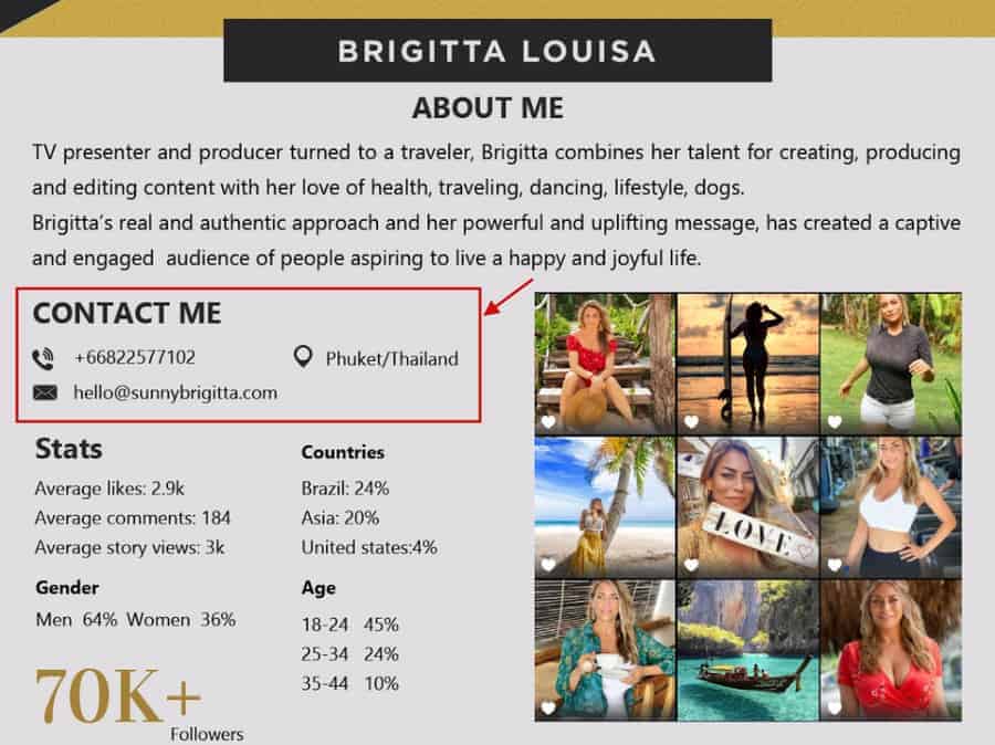 Influencer media kit example