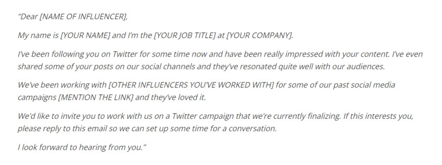 Influencer outreach template