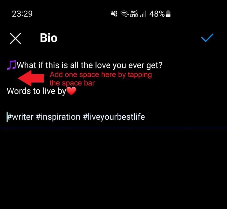 instagram bio how to add line breaks