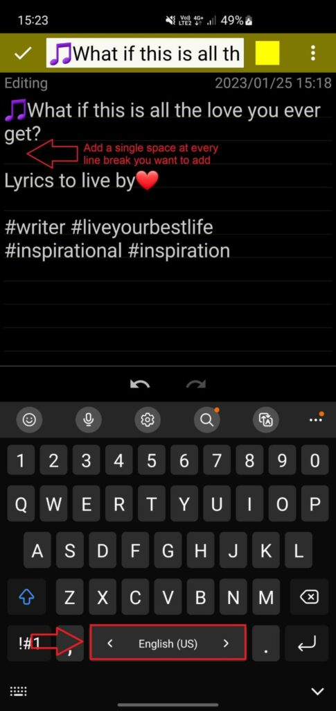 Instagram space bar and how to add line breaks