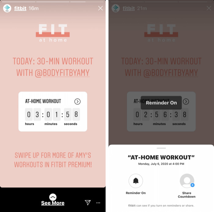 instagram story countdown sticker with an event