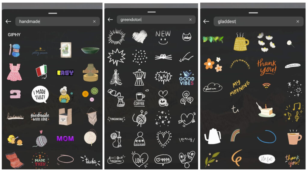 Instagram Story Stickers searches using different keywords