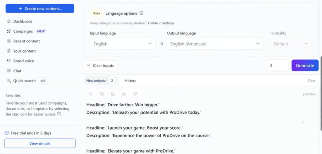 Jasper AI language options