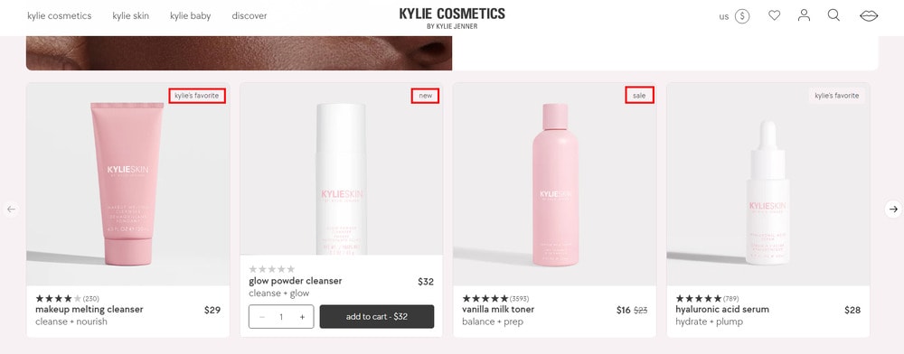 Kylie Cosmetics ecommerce design